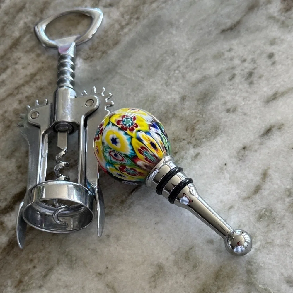 Vintage Millefiori Murano Style Multicolor Glass Bottle Stopper